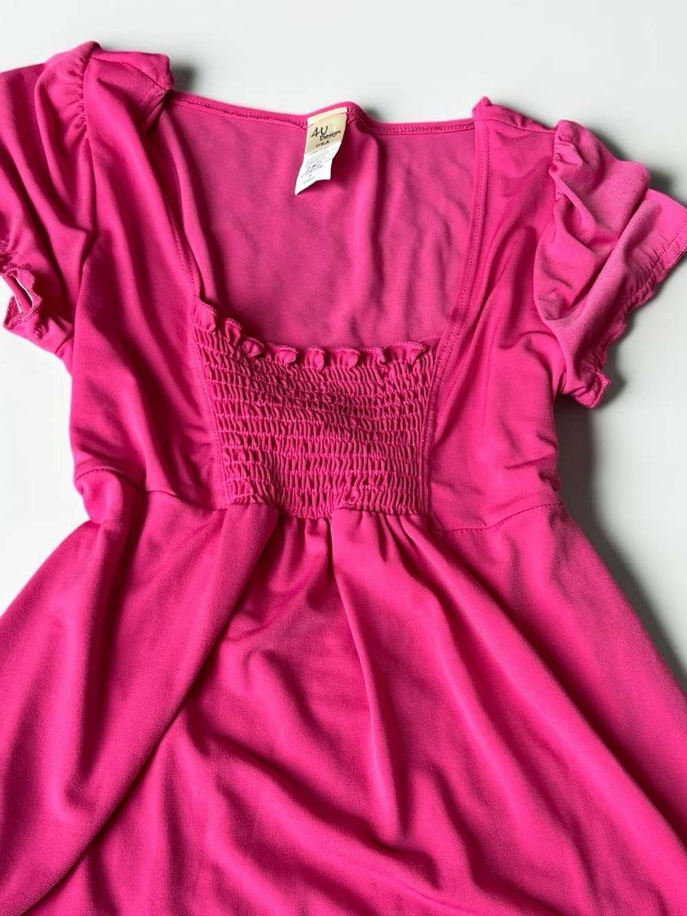 Y2K Coquette Babydoll Top Pink Must Have Smocked Tie-Back Bow S